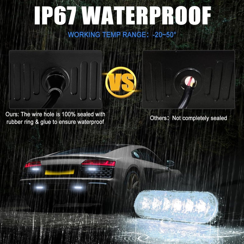 XTAUTO 10pcs LED Emergency Strobe Light, White 6-LED Ultra Slim Surface Mount Flashing Warning Beacon Hazard Construction Caution Grille Light Bar for Truck Car Off Road Vehicles - Image 4